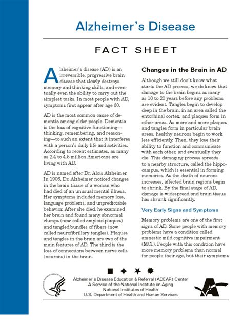Alzheimer's Disease Fact Sheet .